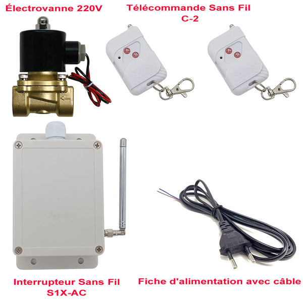 Kit Télécommande Sans Fil avec Interrupteur et Électrovanne 220V (Modèle: 0020567)