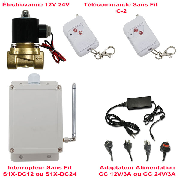 Kit Électrovanne Télécommande Sans Fil Avec 12V 24V Alimentation (Modèle: 0020568)