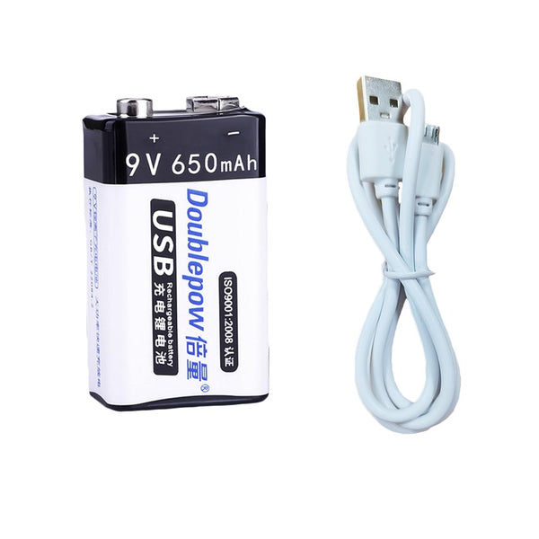 9V 650mAh Batterie Lithium Rechargeable USB Type 6F22 (Modèle: 0010201)