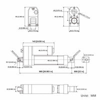 Vérin électrique 12V 24V 36V 48V étanche 3500N 350kg Course 800 mm (Modèle: 0041945)