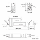 Vérin électrique 12V 24V 36V 48V étanche 3500N 350kg Course 800 mm (Modèle: 0041945)