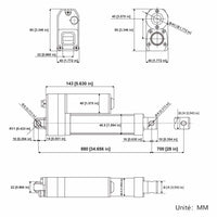 Vérin électrique 12V 24V 36V 48V étanche 3500N 350kg Course 700 mm (Modèle: 0041944)