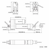 Vérin électrique 12V 24V 36V 48V étanche 3500N 350kg Course 100 mm (Modèle: 0041934)