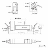 Vérin électrique 12V 24V 36V 48V étanche 3500N 350kg Course 200 mm (Modèle: 0041936)