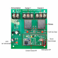 CC Interrupteur Relais Sans Fil 2 Canaux 10A Récepteur Radio (Modèle: 0020686)