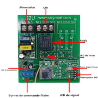 220V 2 Canaux Sortie Relais Kit Interrupteur Sans Fil avec Télécommande 5Km (Modèle 0020691)