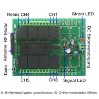 CC 9V 12V 24V Interrupteur Sans Fil avec 8 Voies 5A Sortie Relais (Modèle: 0020078)