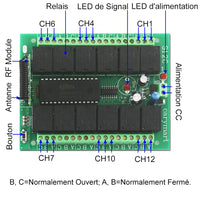 12 Canaux CC 9V 12V 24V Kit Interrupteur Sans Fil avec Télécommande (Modèle: 0020204)