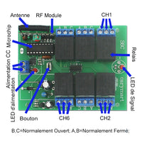CC 9V 12V 24V Interrupteur Sans Fil avec 6 Canaux Sortie Relais (Modèle: 0020074)