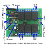 6 Canaux 9V 12V 24V 10A Sortie Relais Kit Interrupteur Télécommande Sans Fil (Modèle: 0020036)