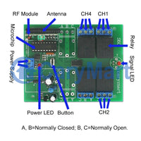 CC 10A Kit Interrupteur Télécommande Sans Fil 4 Voies Sorties Relais (Modèle: 0020382)