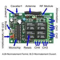 CC 6V 9V 12V 24V 5A Interrupteur Sans Fil avec Sortie Relais 4 Canaux (Modèle: 0020247)