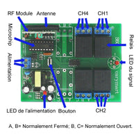 CA 220V Interrupteur Sans Fil avec 4 Canaux 10A Sortie Relais (Modèle: 0020401)