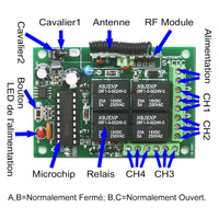 CC 6V 9V 12V 24V 5A Kit Interrupteur Télécommande Sans Fil avec Sortie Relais 4 Canaux (Modèle: 0020034)
