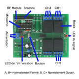 CC 6V 9V 12V 24V Interrupteur Sans Fil avec 4 Canaux 10A Sortie Relais (Modèle: 0020383)