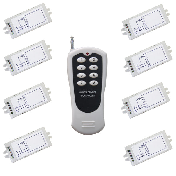 8 Interrupteurs Sans Fil avec 1 Canal CA 220V Entrée Sortie, et 1 émetteur(Télécommande) avec 8 boutons